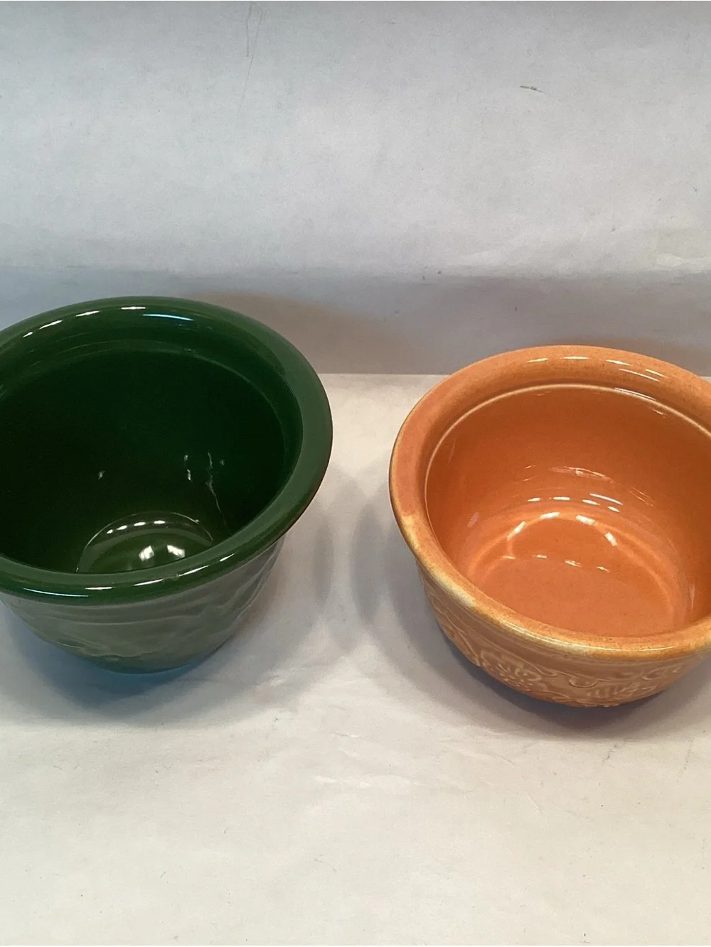 Vintage Homer Laughlin Custard Cups Oven Safe Ramekin Green Orange